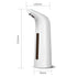 White automatic soap dispenser with touchless sensor, modern design, dimensions labeled