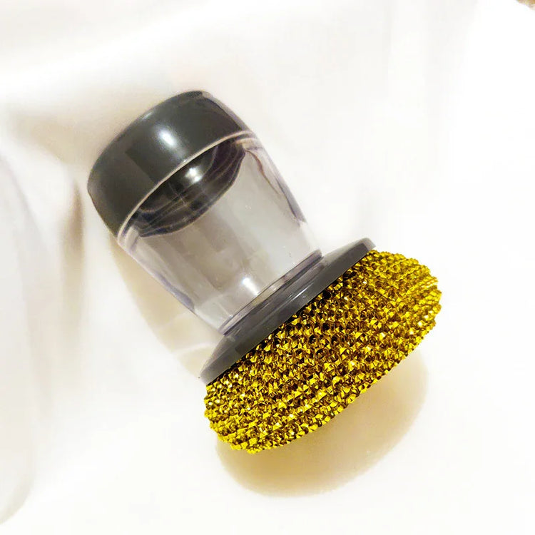 Clear acrylic lid with black trim and gold rhinestone base, modern accessory on white fabric