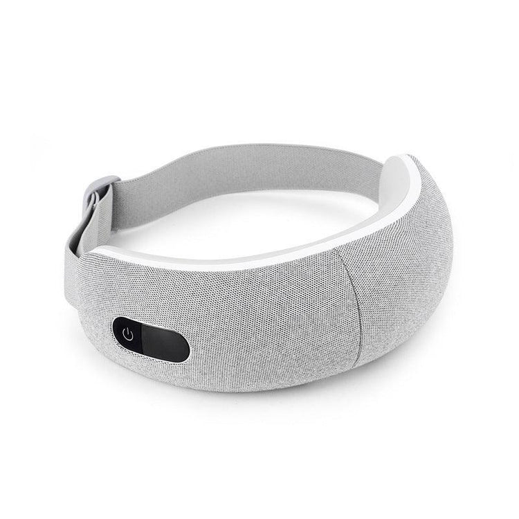 Light gray adjustable fabric tech headband with power button, modern minimalist design