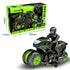 Black and neon green remote control stunt motorcycle toy with rider, sporty design, box shown
