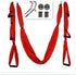 Red yoga swing set with durable fabric, adjustable straps, and metal mounting hardware.