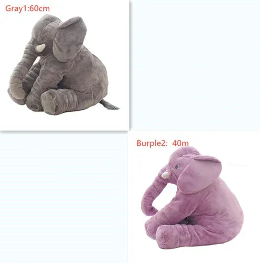 Soft plush elephant toys in gray and purple, sitting, velvety fabric, oversized and medium fit