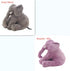 Soft plush elephant toys in gray and purple, sitting, velvety fabric, oversized and medium fit