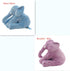 Blue and purple plush elephant toys, soft fabric, sitting position, two sizes displayed