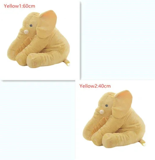 Yellow plush elephant toy in 60cm and 40cm sizes, soft fabric, seated, cute design.