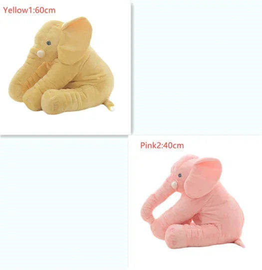 Soft plush elephant toys in yellow and pink, 60cm and 40cm sizes, sitting position.