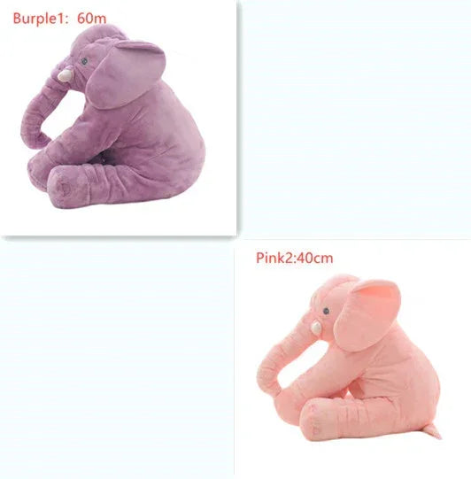Purple and pink plush elephant toys, soft material, side profile, two different sizes