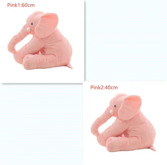 Soft pink plush elephant toy in two sizes, velvety texture, cute side profile view