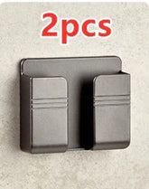 Black wall-mounted metal hook set, matte finish, modern minimalist design, 2 pieces