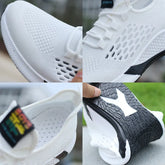 White breathable mesh sneakers with flexible sole and lightweight athletic fit