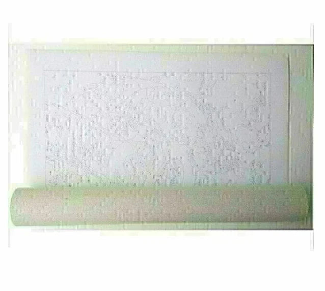 Rolled canvas with white, unpainted printed outline for DIY paint by numbers art