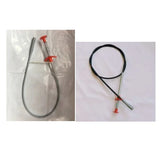 Two flexible metal cables with orange plastic handles, looped, on white background.