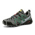 Gray and green athletic sneaker with mesh upper, rugged sole, and camouflage details, low-top fit