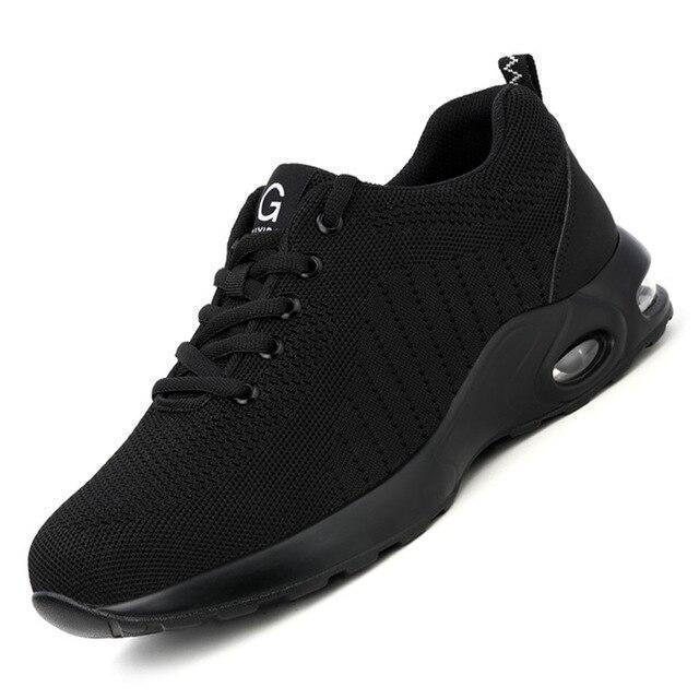 All-black mesh athletic sneaker with cushioned sole and lace-up closure, modern streetwear style