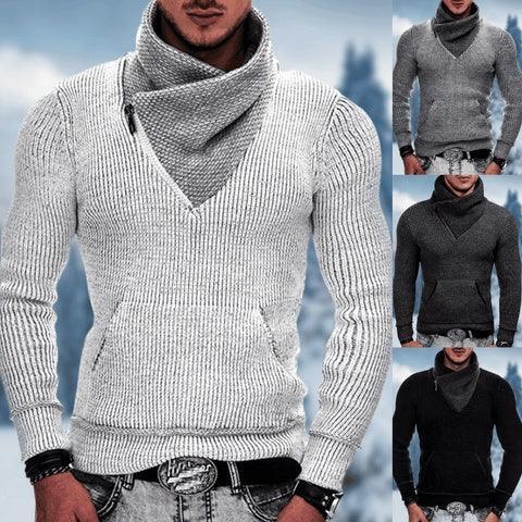 Men’s knitted turtleneck pullover in multiple colors, slim fit, textured cotton blend