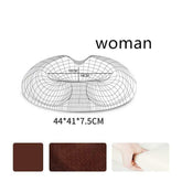 Ergonomic brown memory foam seat cushion with textured cover, suitable for women, dimensions 44x41x7.5cm.