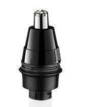 Black nose and ear hair trimmer attachment with metallic trimming head