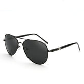 Black aviator sunglasses with dark lenses and slim metal frame, modern streetwear accessory