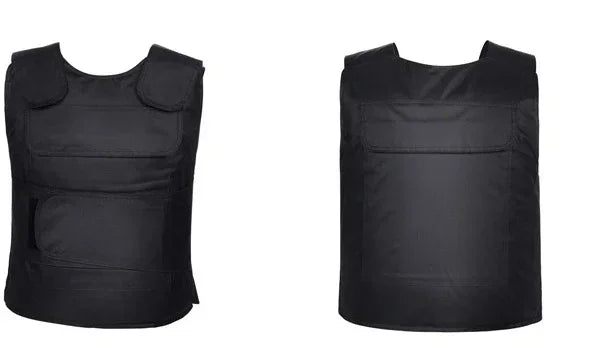 Black sleeveless streetwear vest, smooth fabric, relaxed fit, shown front and back on white background.