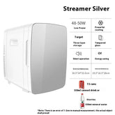 Compact silver mini fridge with tempered glass door and energy-saving, silent operation features.