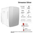 Compact silver mini fridge with tempered glass door and energy-saving, silent operation features.