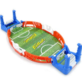 Mini tabletop football game set with green field, red and blue plastic frame, detailed goals