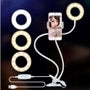 White flexible LED ring light with phone clip, adjustable brightness, USB powered for streaming or selfies