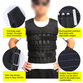 Black adjustable weighted vest with stainless steel plates, mesh fabric, and side buckle design.