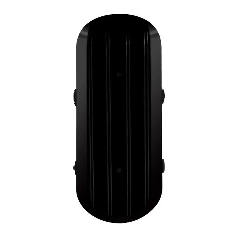 Sleek black hard-shell suitcase with vertical ridges, minimalist modern design