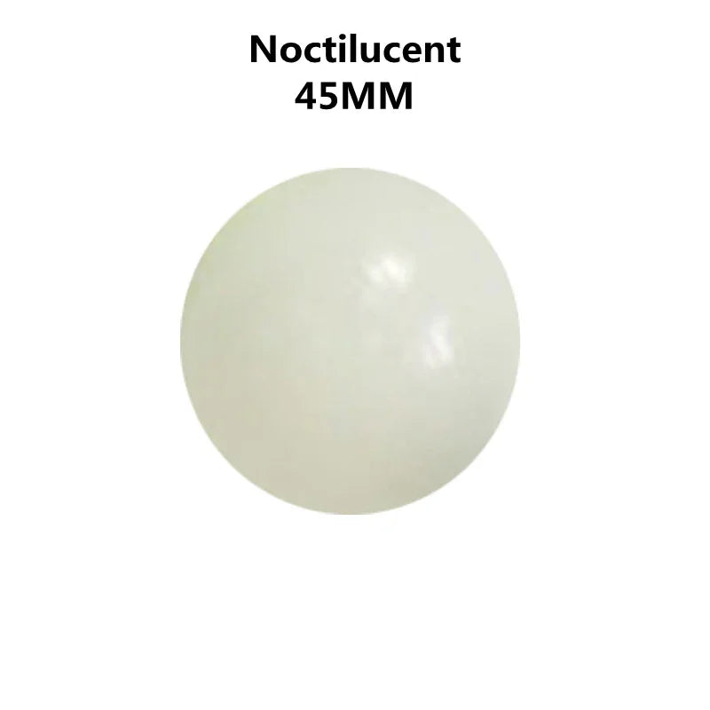 White glow-in-the-dark ball, 45mm diameter, smooth surface, minimalistic style