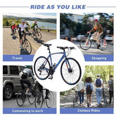 Collage showing cyclists in streetwear riding bikes for travel, shopping, commuting, and campus rides.