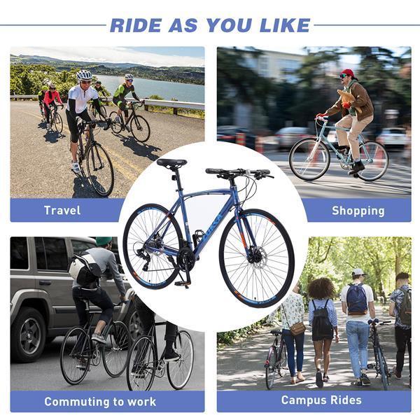 Collage showing cyclists in streetwear riding bikes for travel, shopping, commuting, and campus rides.