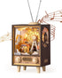 Retro style wooden music box shaped like a TV, featuring a miniature Ferris wheel and carnival scene.
