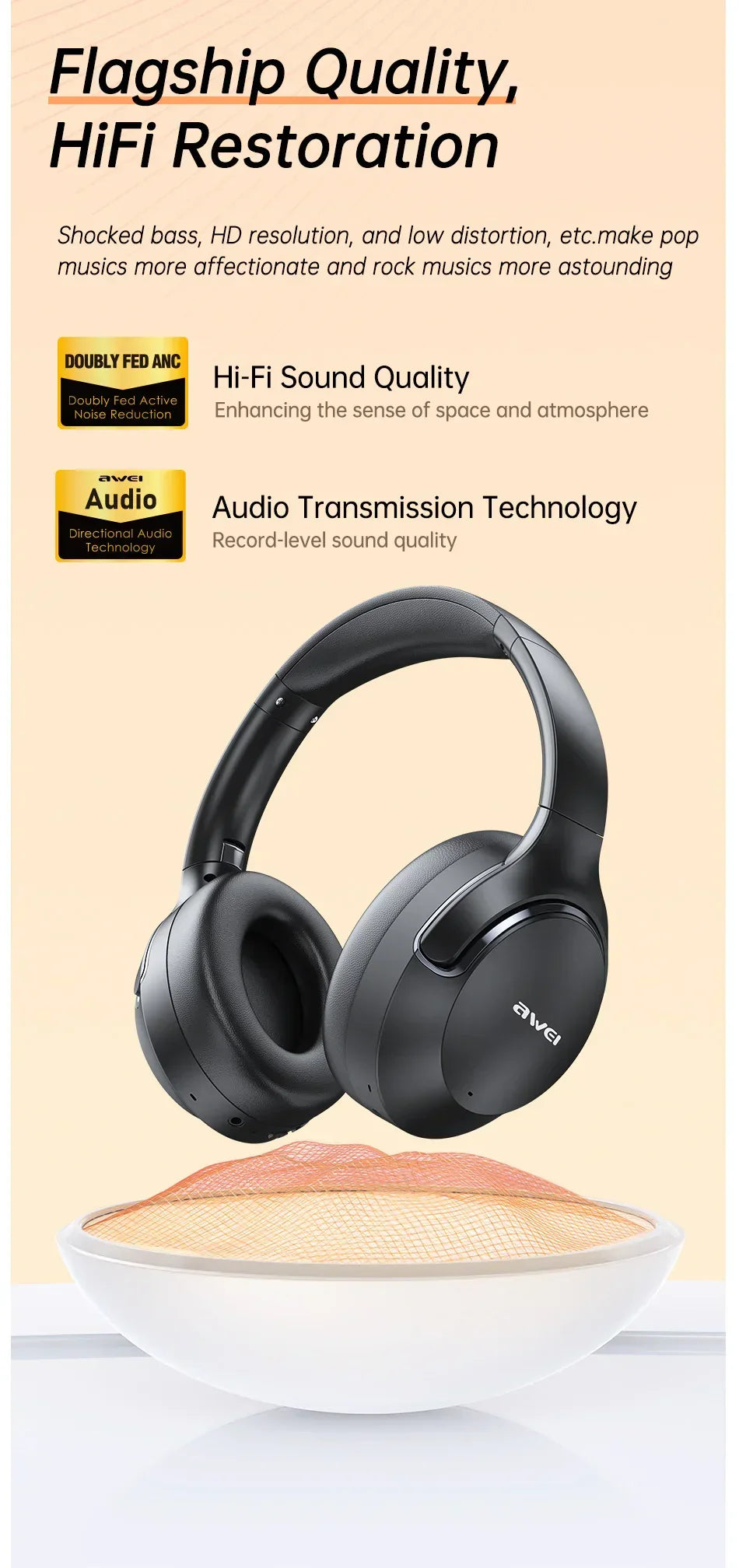 Black over-ear headphones with cushioned ear pads and adjustable headband, matte finish, shown on light background