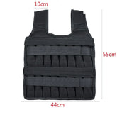 Black tactical-style vest with mesh fabric, adjustable fit, and visible size measurements.