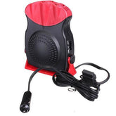 Portable black and red car heater with a 12V plug and adjustable fan