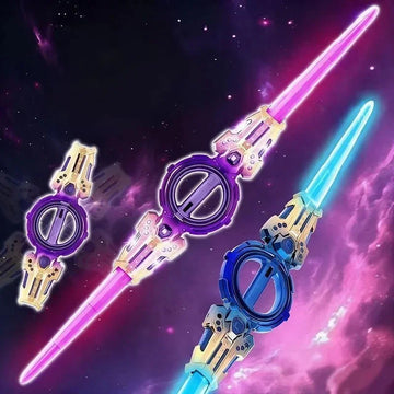 Futuristic LED light-up toy swords with metallic handles and glowing pink and blue blades