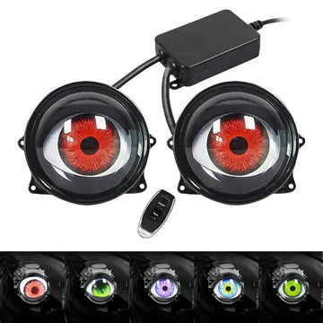 Customizable LED car headlights with eye design, remote control, multiple color options