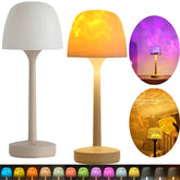Modern color-changing LED table lamp with dome shade, shown in multiple vibrant light options.