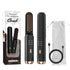Black hair straightening comb set with USB charging cable, heat settings, and travel pouch.