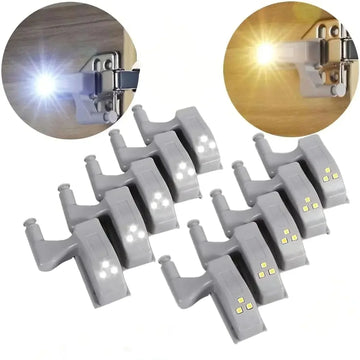 Set of gray plastic LED hinge lights for cabinets, easy-fit, modern home accessory.