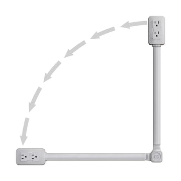 Flexible white power strip with rotating outlets and adjustable extension cord arms
