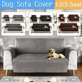 Quilted dog sofa cover in gray, fits various couch sizes, protects furniture, pet-friendly.