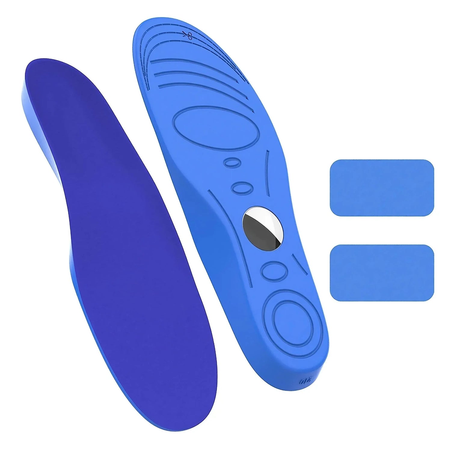 Blue ergonomic shoe insoles with cushioned foam material and supportive arch design