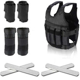 Black tactical vest set with adjustable straps and arm cuffs, durable fabric, unisex fit