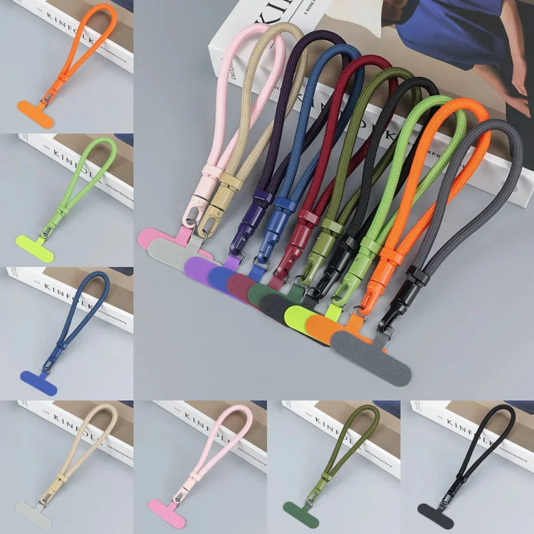 Colorful nylon phone lanyards in assorted shades, featuring adjustable straps and secure clips.