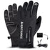 Black heated touchscreen gloves with zipper, tech fabric, slim fit, and charging cable included