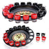 Glass roulette drinking game set with numbered red and black shot glasses on a black tray.