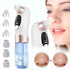 Electric pore vacuum blackhead remover with interchangeable tips and water tank, shown in use on nose.