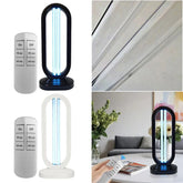 Modern UV light lamp in black and white, oval design, remote control, used in living room